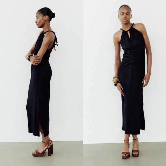Zara Halter Midi Dress in Black Size Medium - Picture 1 of 11